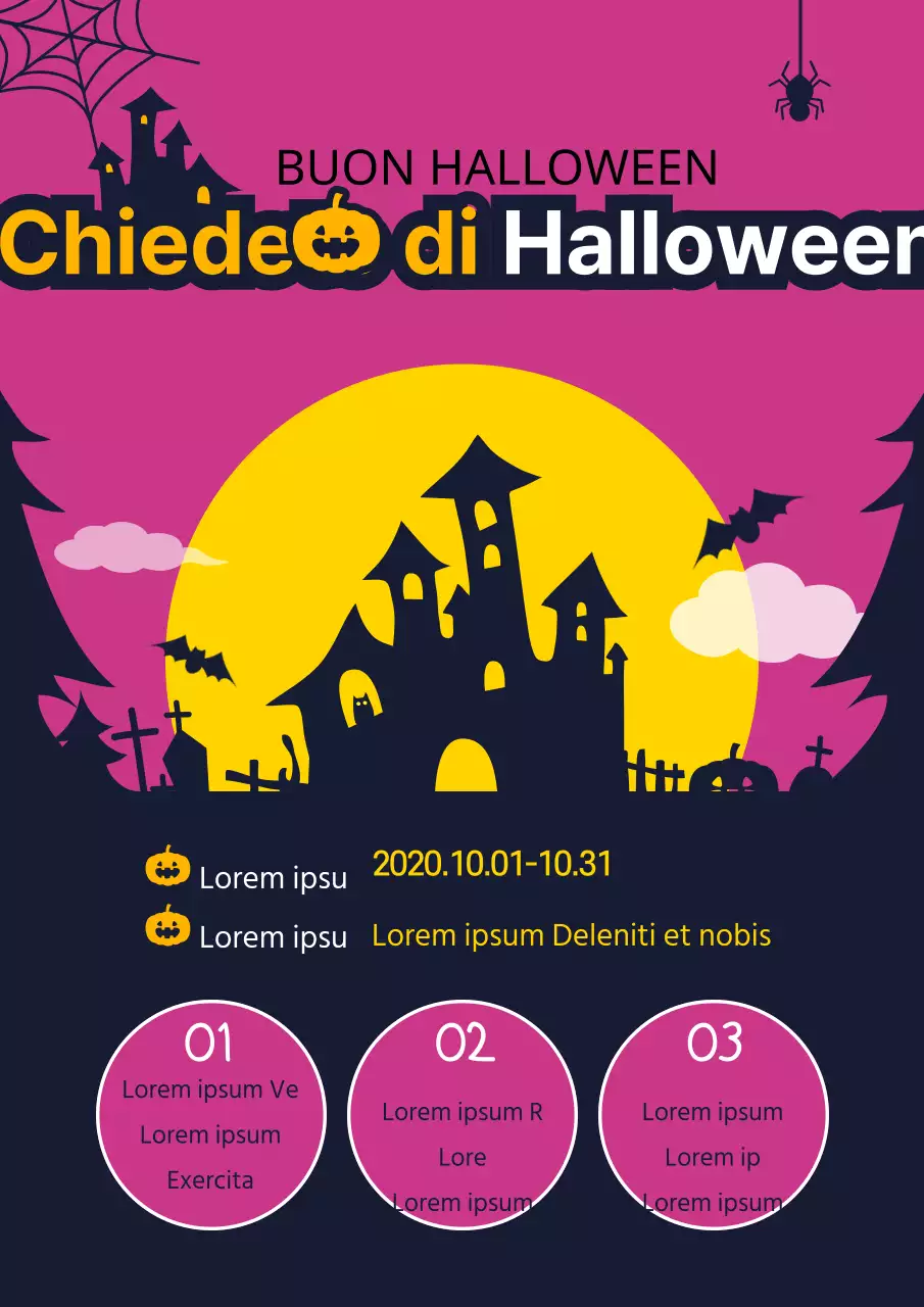Promuovete la vostra vendita di Halloween con un simpatico concept con l'illustrazione di un castello di streghe viola