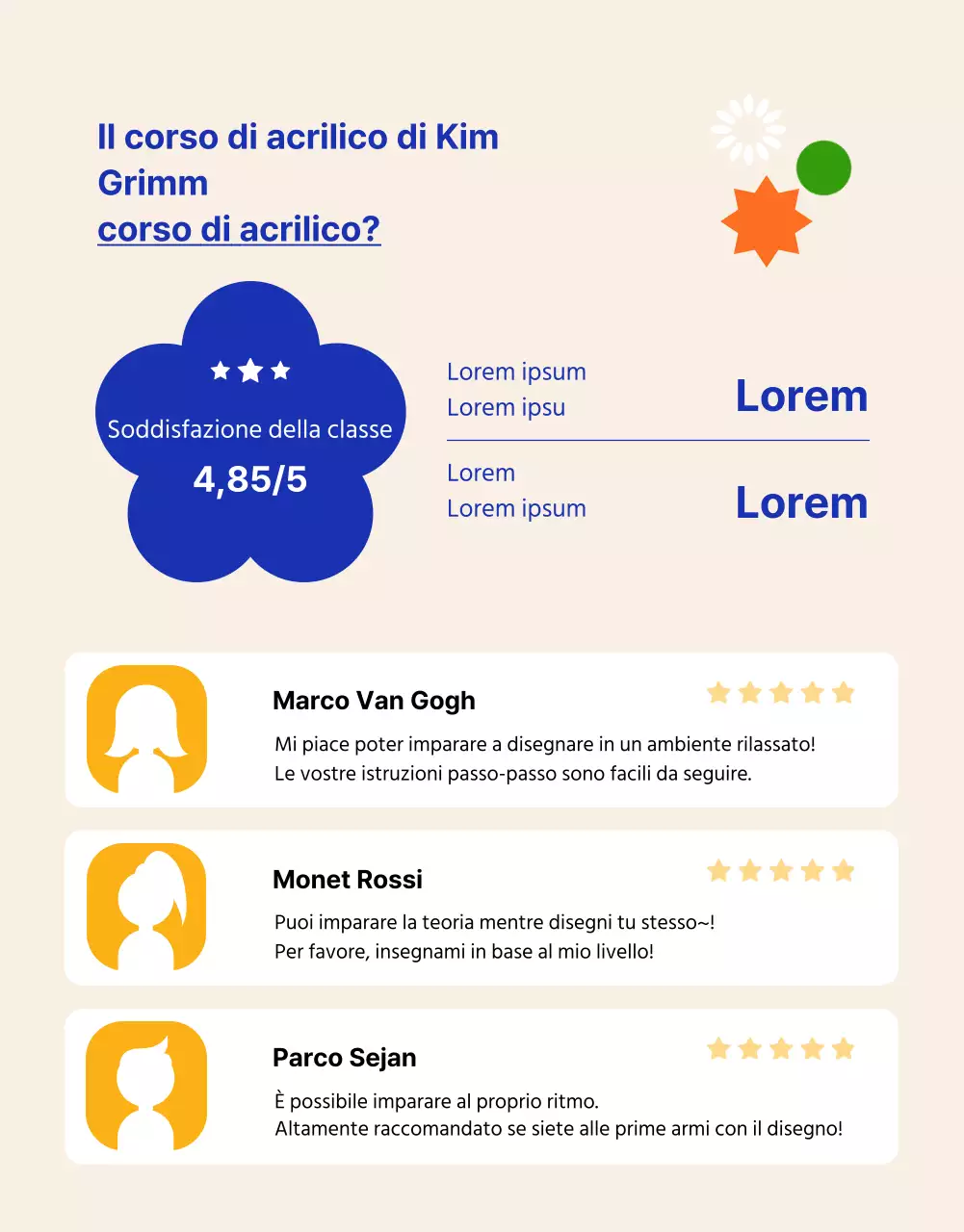 Annuncio di corso d'arte di un giorno con un tocco di beige e blu