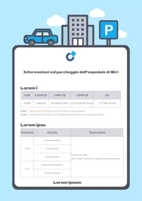 Illustrazione blu chiaro carino ospedale parcheggio istruzioni modello di documento