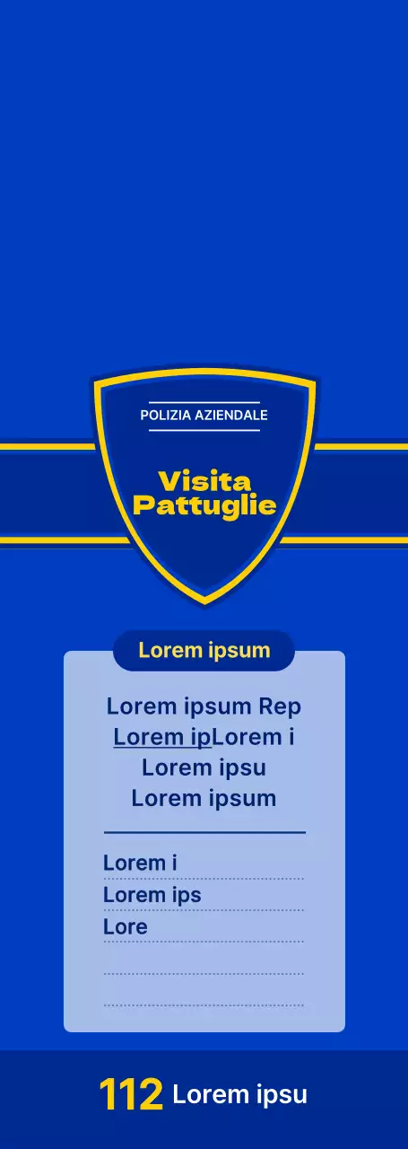 Un cartello di pattugliamento porta a porta della polizia dallo stile semplice e pulito, nei colori blu e blu navy.