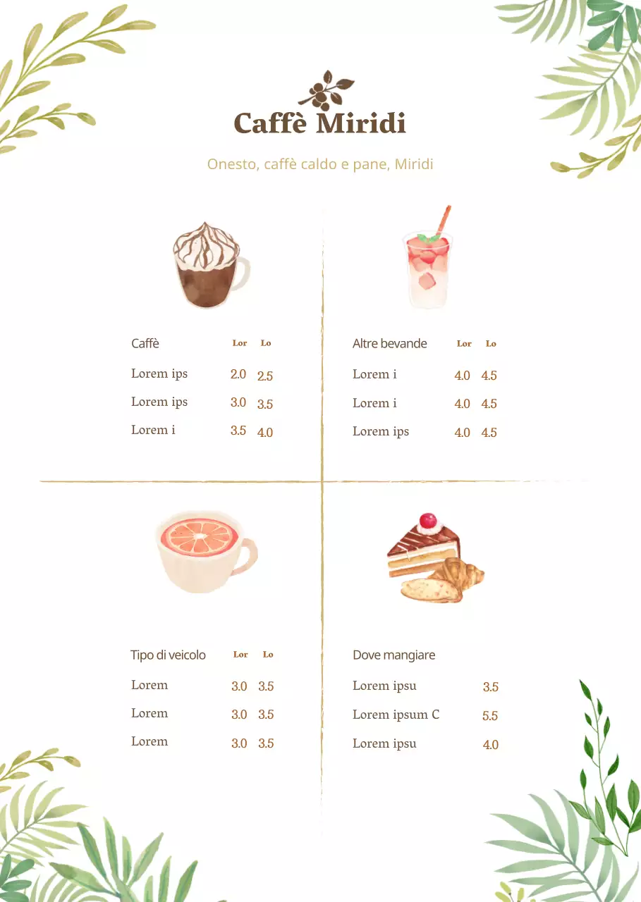 Menu del caffè illustrato a caldo
