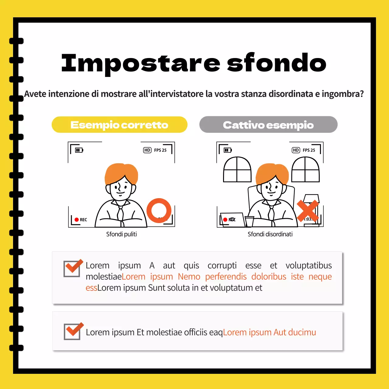 Pubblicizzare e prenotare le sale studio per i colloqui faccia a faccia in giallo e bianco