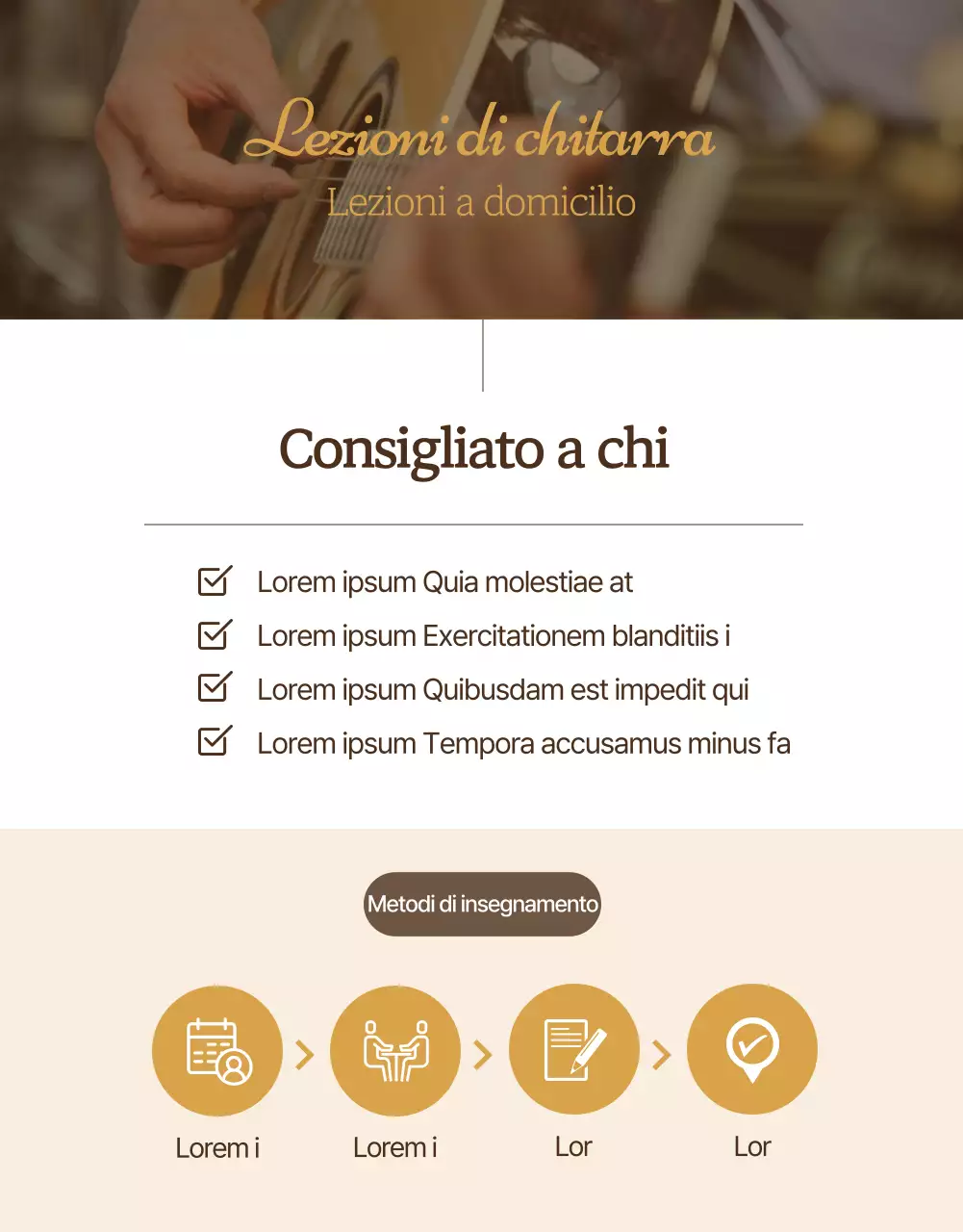 Imparare a suonare lezioni di chitarra intere, morbide ed emozionali