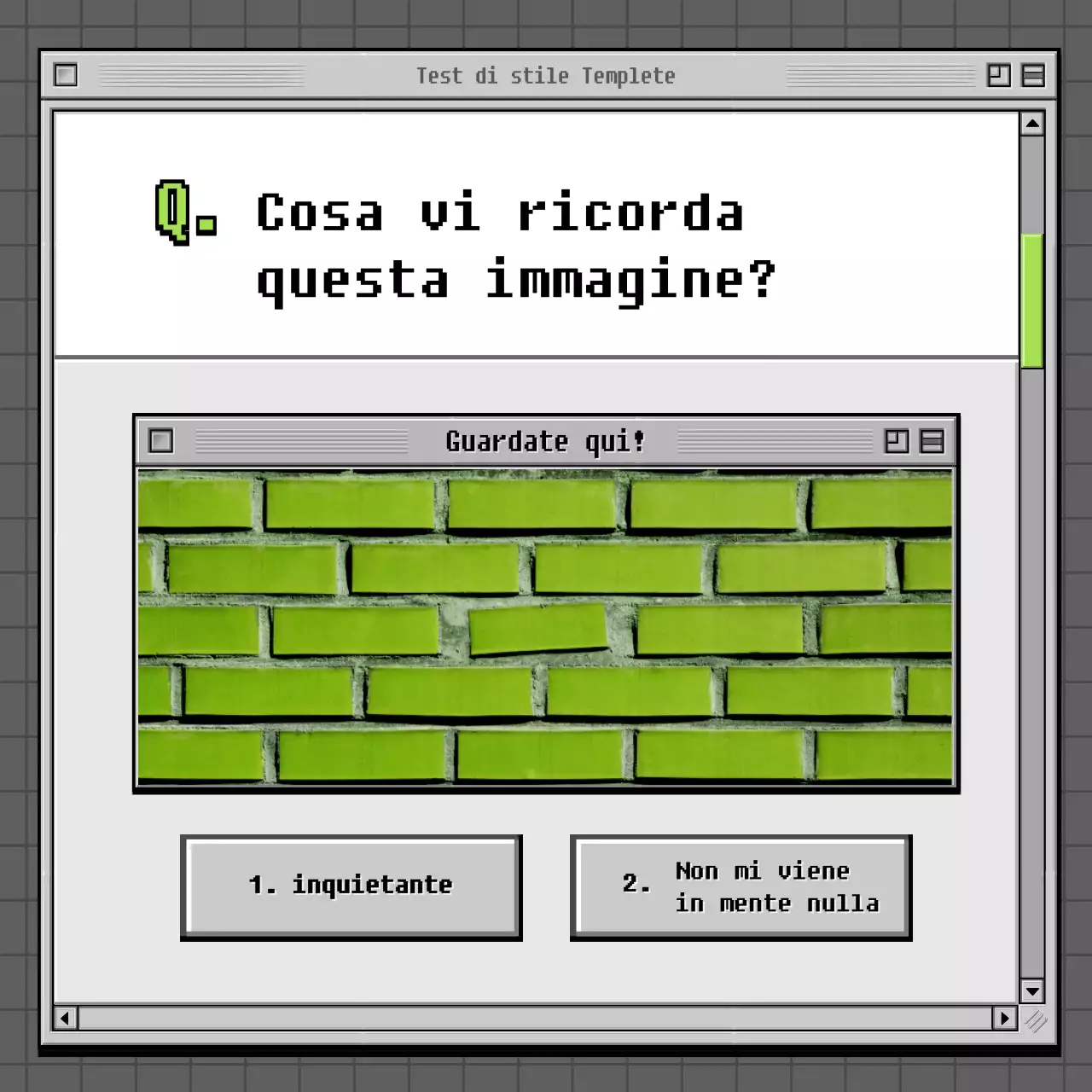 Test di psicologia con concetto di browser retrò in grigio e verde