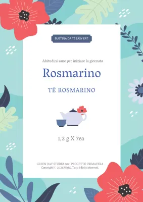 Etichetta di tè al rosmarino con sfondo di illustrazione floreale