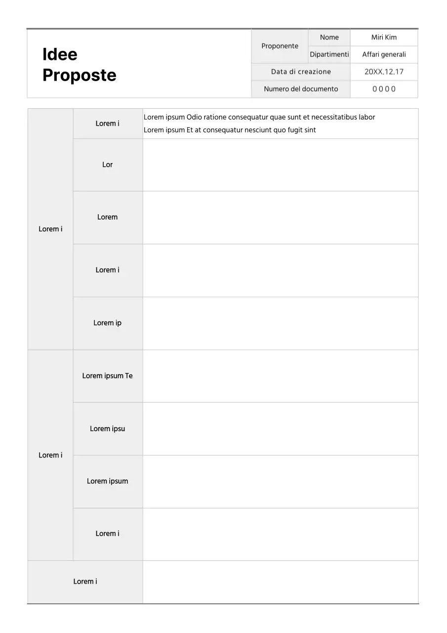 Formattazione di base del documento di proposta di un'idea
