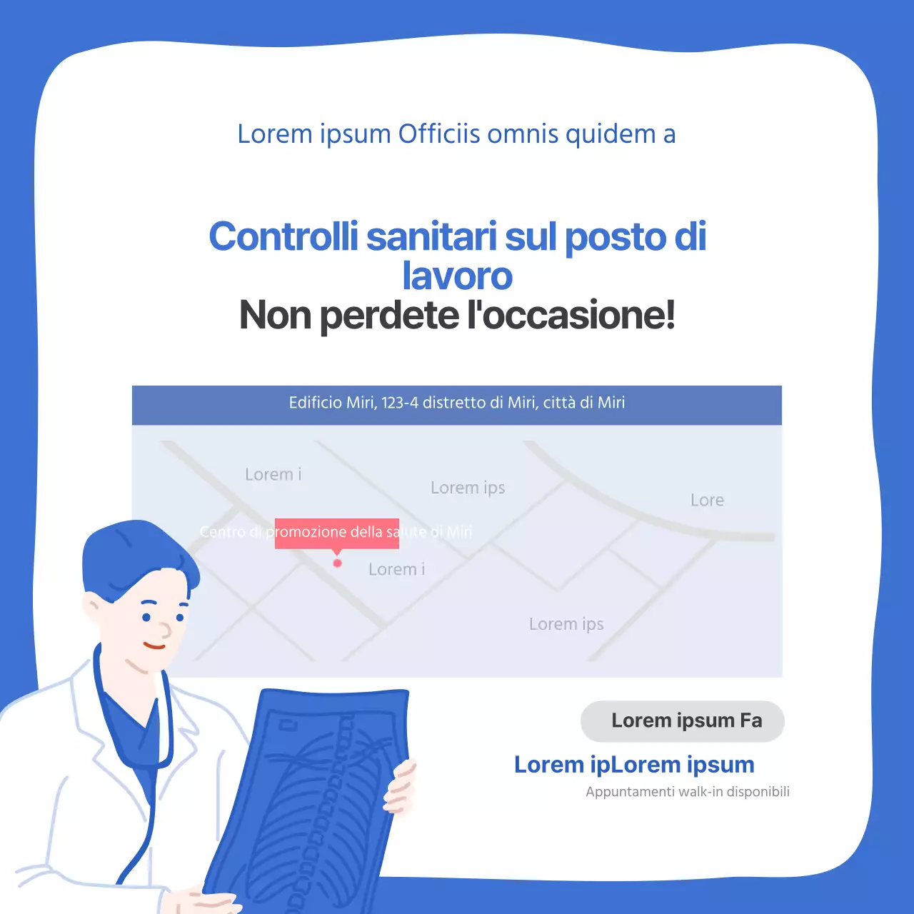 Scheda guida per il controllo sanitario pre-assunzione blu e biancaNews Design