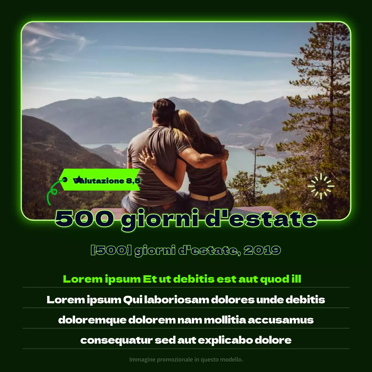 Raccomandazioni di film per appuntamenti a tarda notte con uno sfondo blu navy e insegne al neon