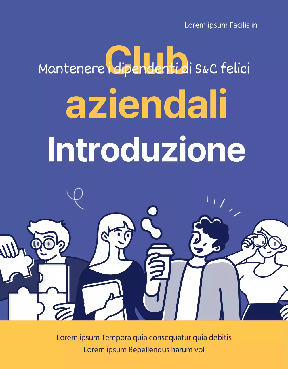 Illustrazione di un ambiente di co-working viola e giallo