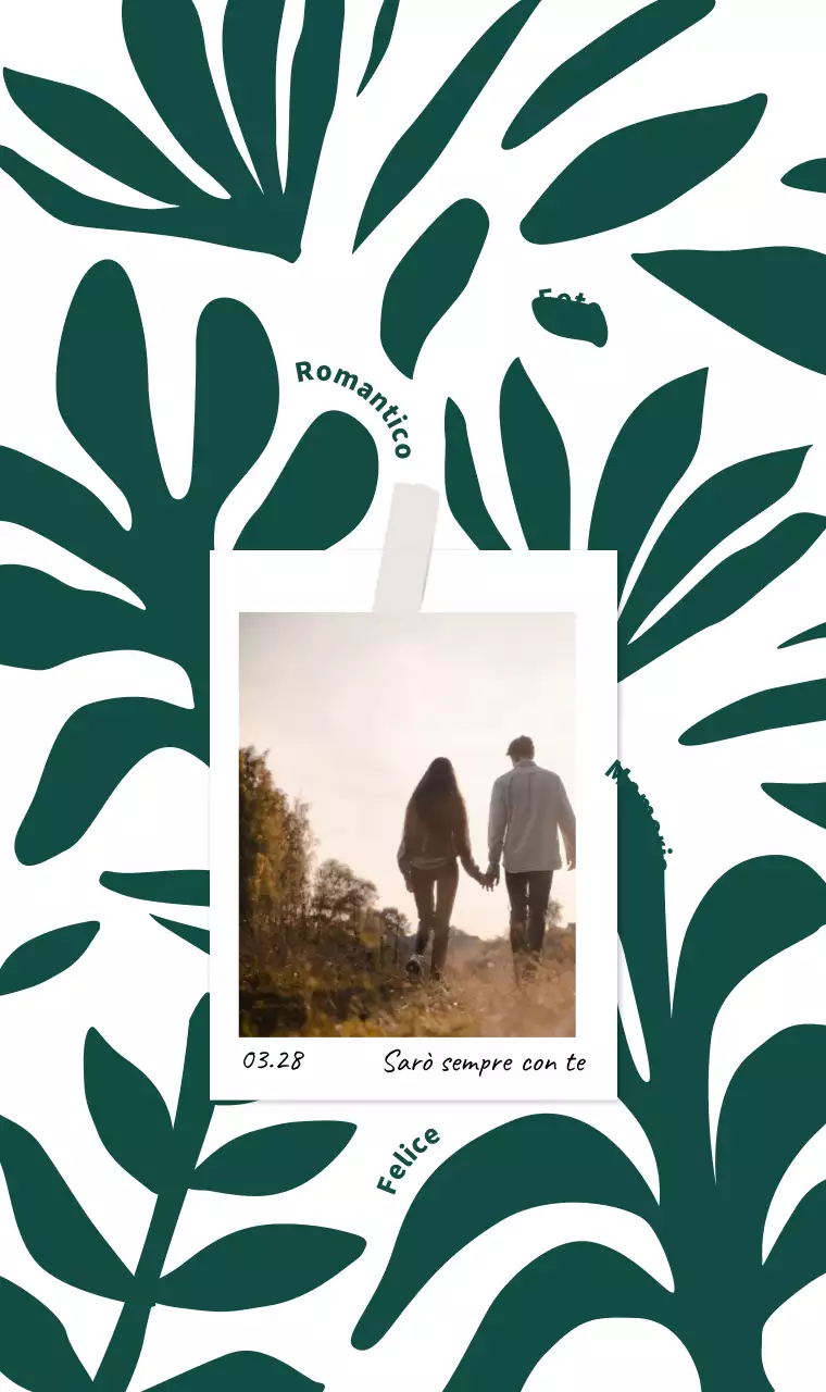 Illustrazioni sentimentali di piante verdi e foto Polaroid
