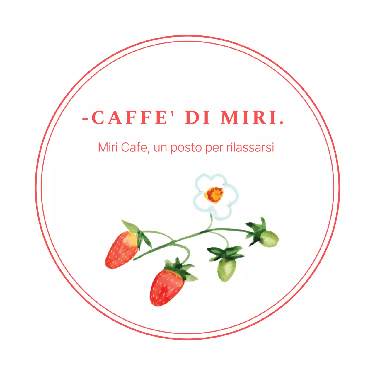 Adesivo Circle Cafe su sfondo bianco con un dipinto ad acquerello di fragole con linee rosse
