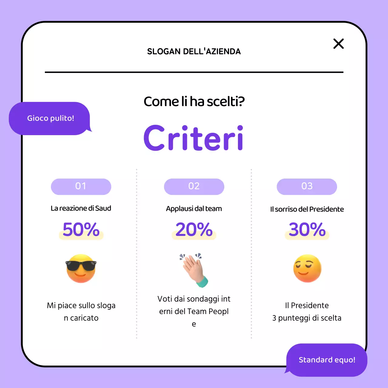 Lo slogan viola e giallo vincitore del nostro concorso interno