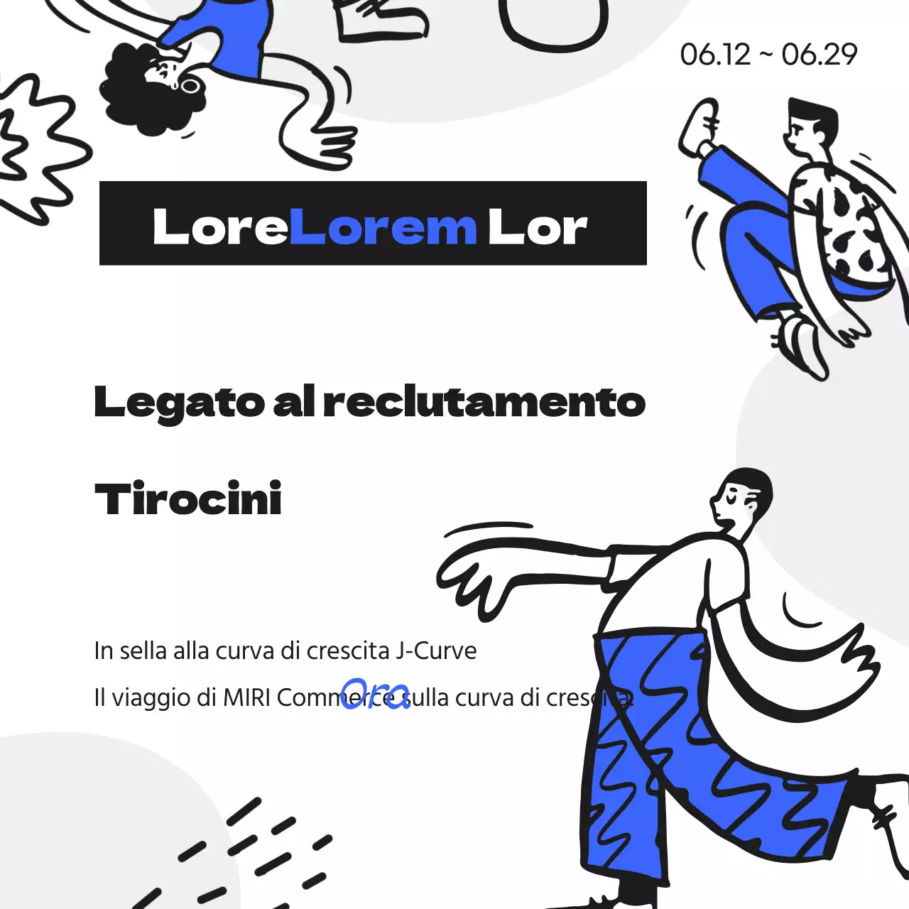 Annuncio aziendale dinamico e giovanile con accenti blu