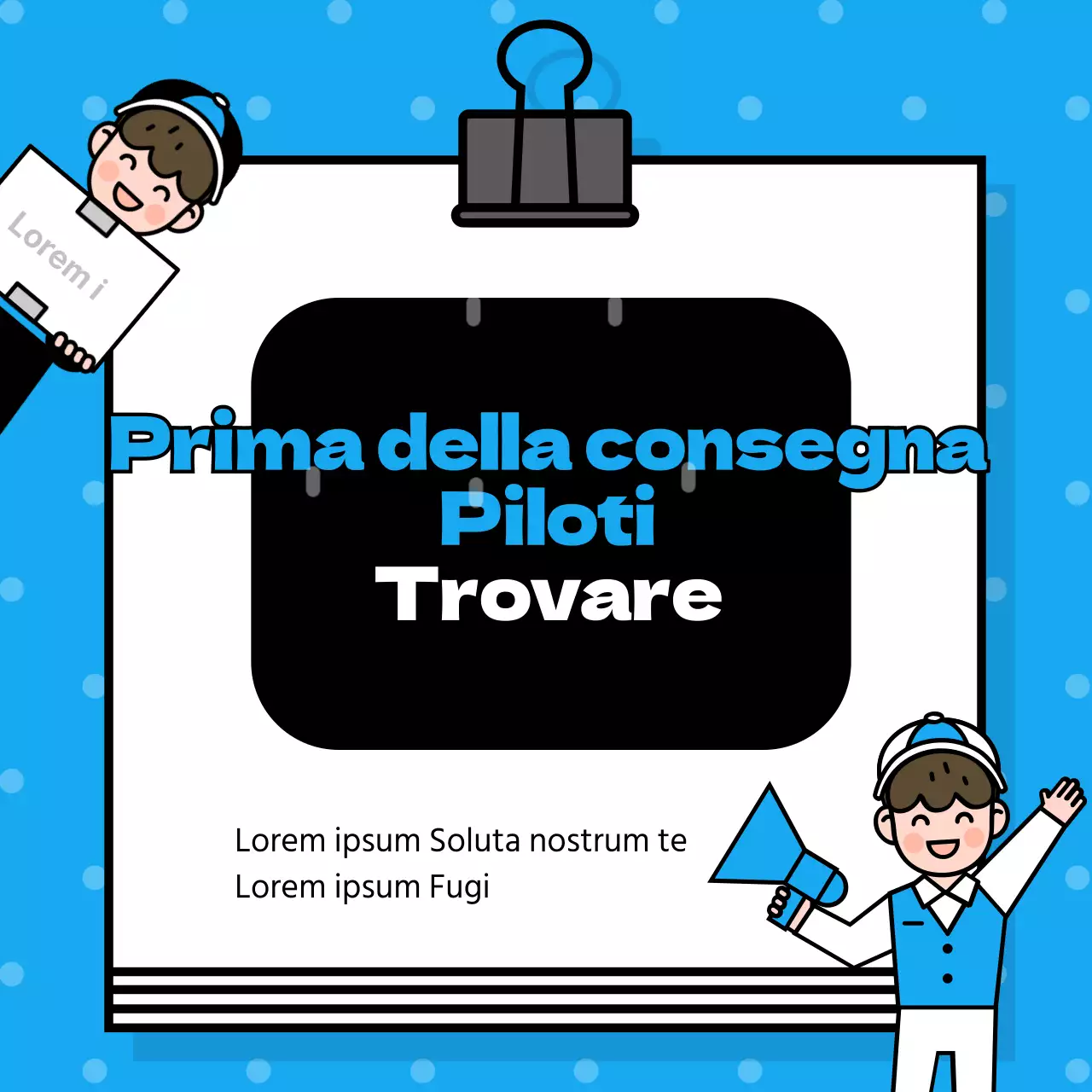 Corriere banner annuncio con blu a pois fantasia clip blocco note illustrazione