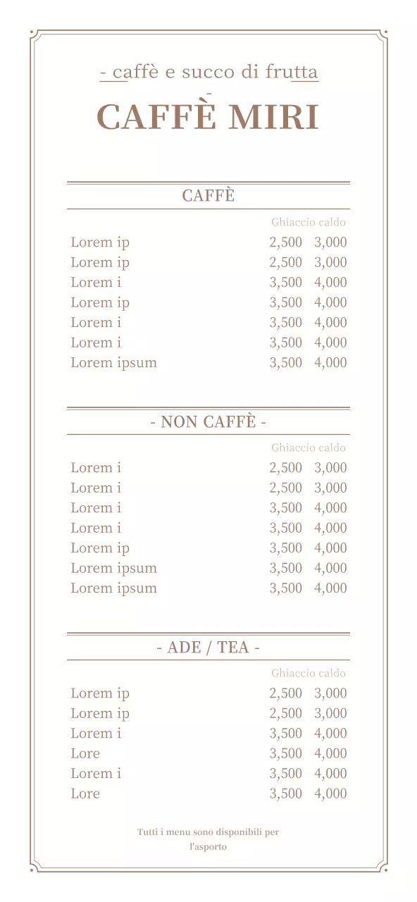 Una guida alla lavagna del menu del caffè in bianco e marrone, in stile cornice di classe