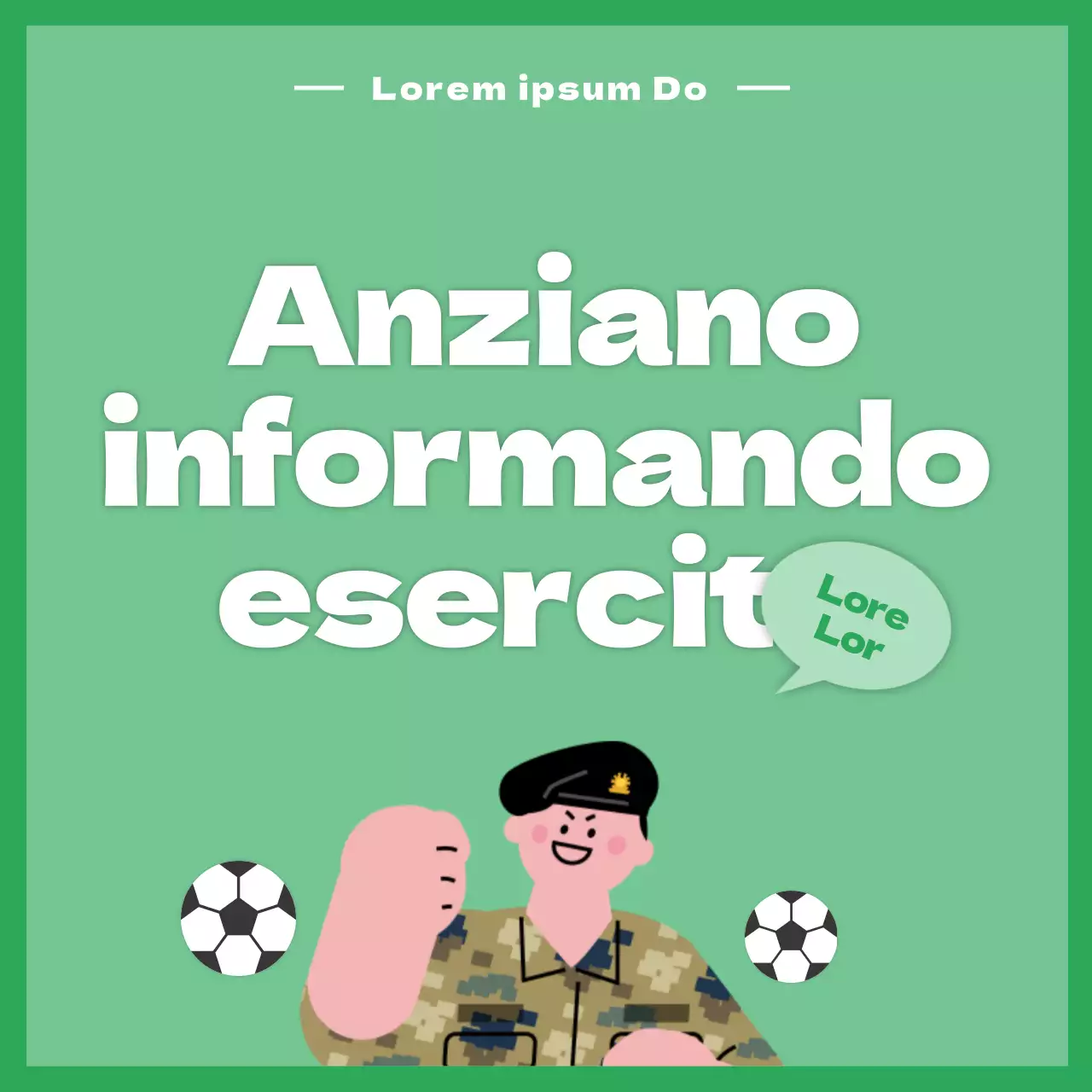  verde simpatico soldato illustrazione università club promozionale soldato cardnews