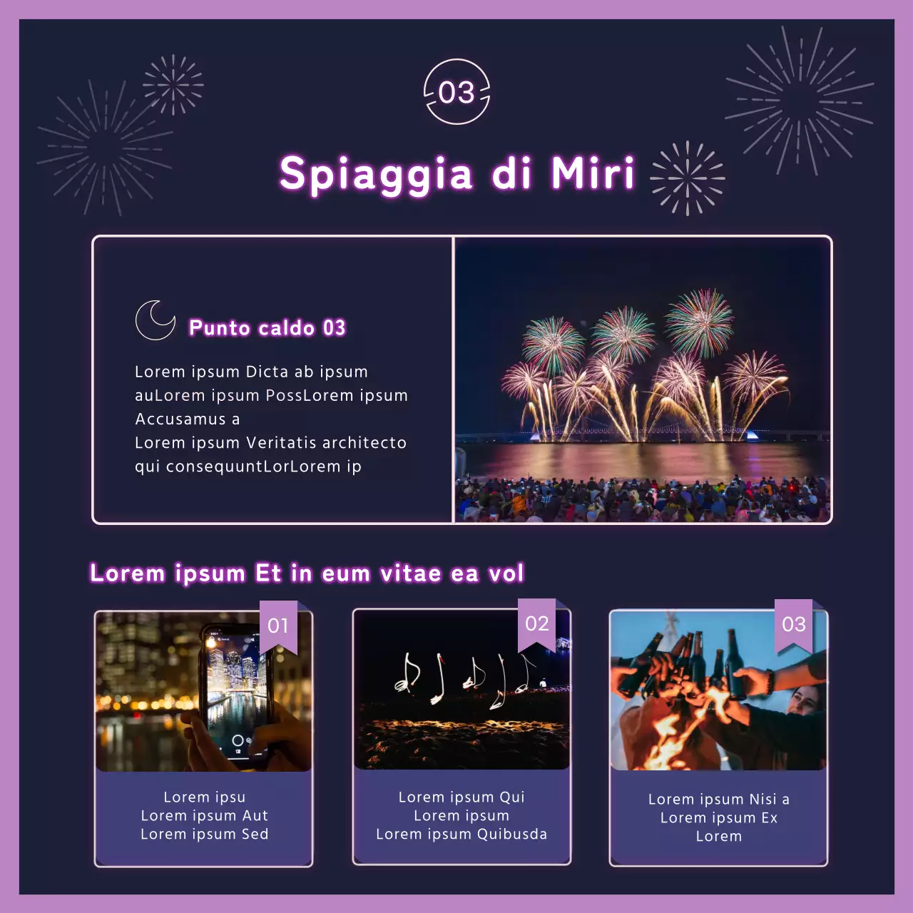 Fuochi d'artificio in neon viola CardNews