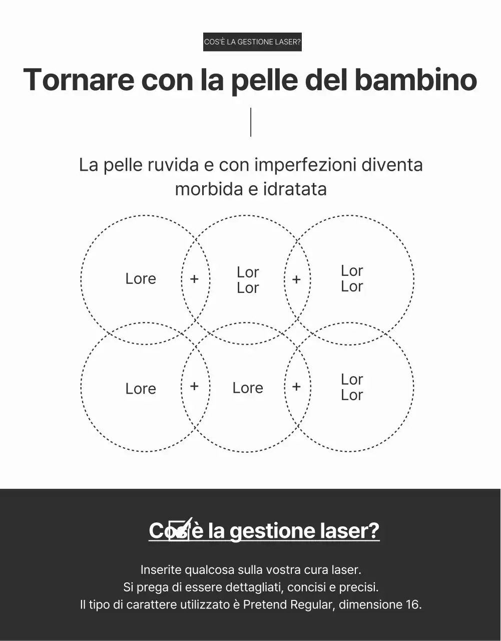 Pubblicità che promuove procedure cosmetiche dermatologiche in marrone e nero.