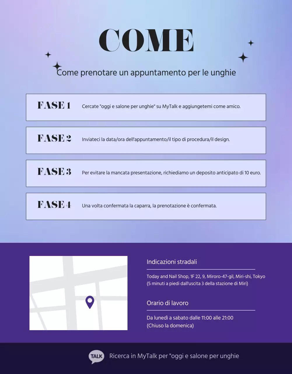 Promuovere un salone per unghie viola e sentimentale