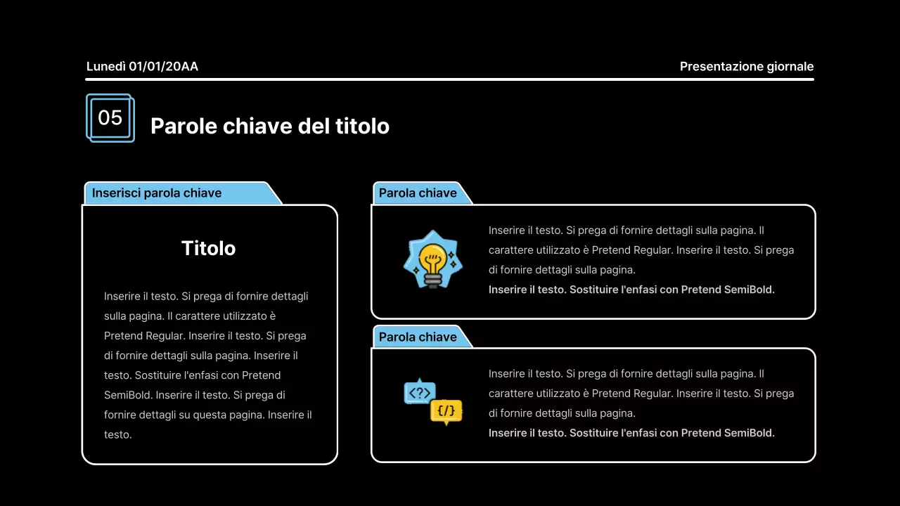 Presentazione che attira l'attenzione con linee decise in un concetto di giornale su sfondo nero