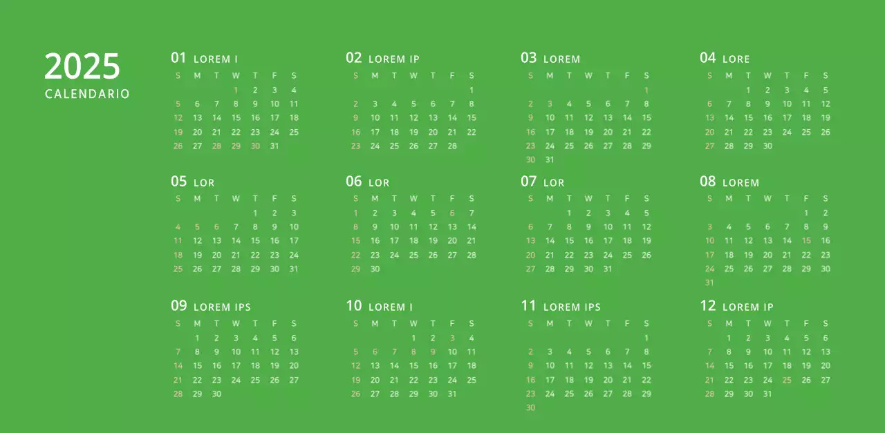 Simpatico calendario da tavolo illustrato verde a tema famiglia