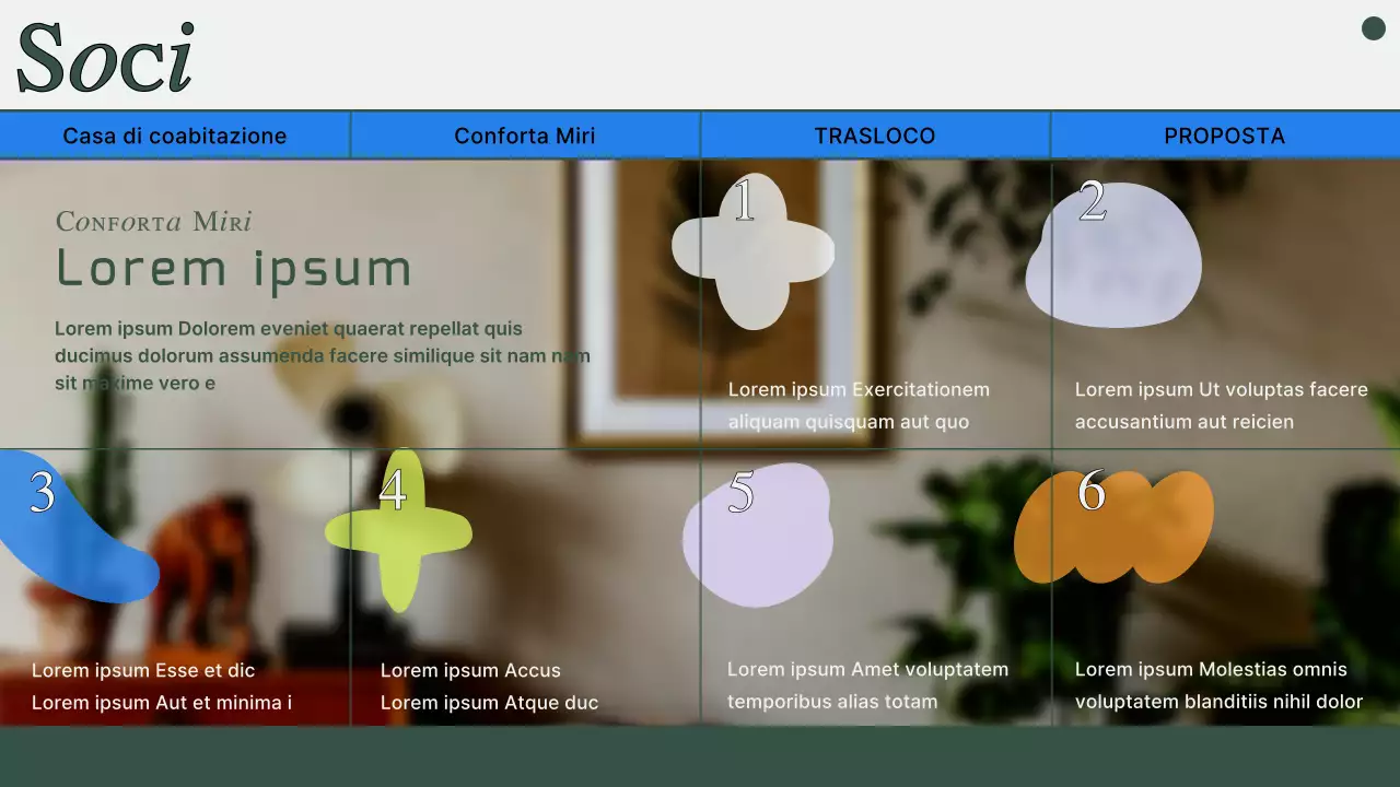 Proposta di casa co-living con foto e linee verdi attenuate