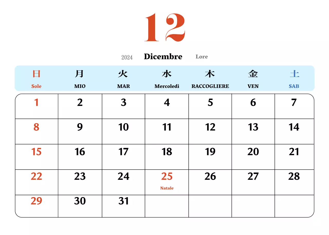 Calendario nostalgico di concezione retrò in rosso e blu