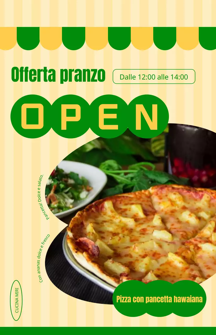 Promuovete le vostre offerte speciali per il pranzo con un simpatico sfondo giallo e verde.