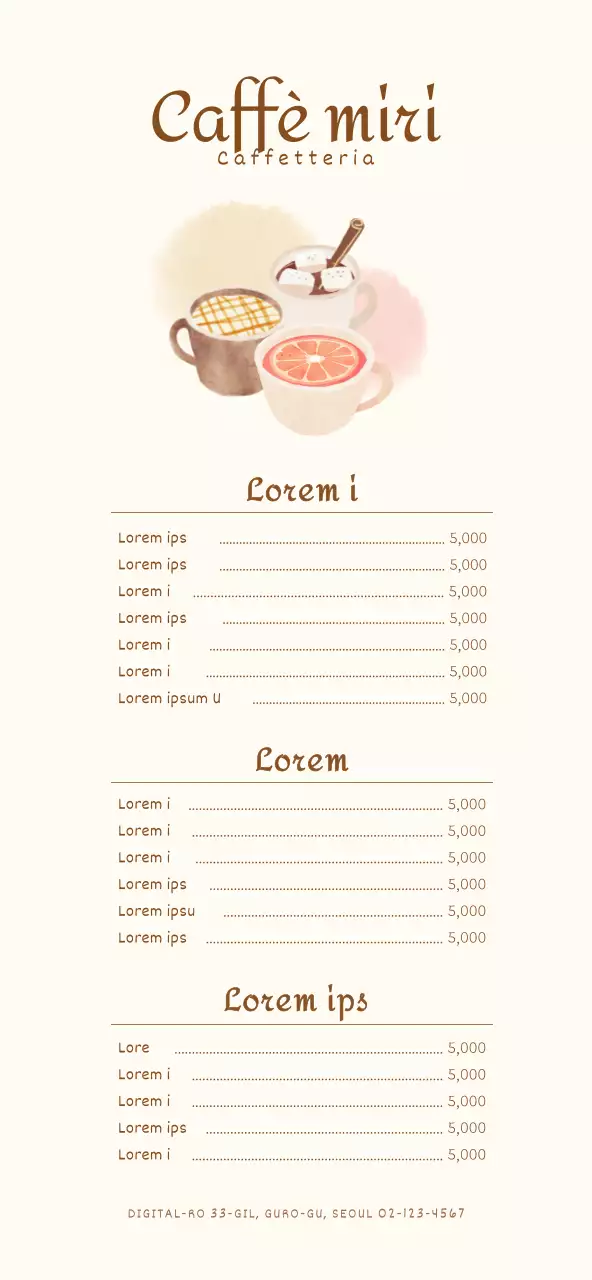 Prezzi per il menu di un caffè con un concetto illustrato emozionale e caldo