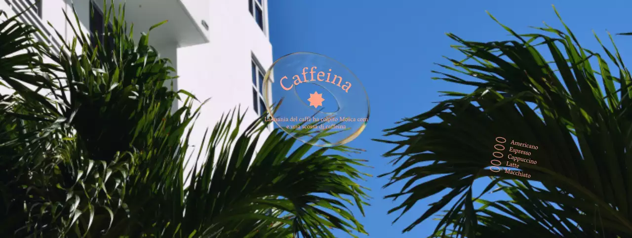 Promuovere un caffè estivo con edifici e piante bianche su uno sfondo di cielo azzurro