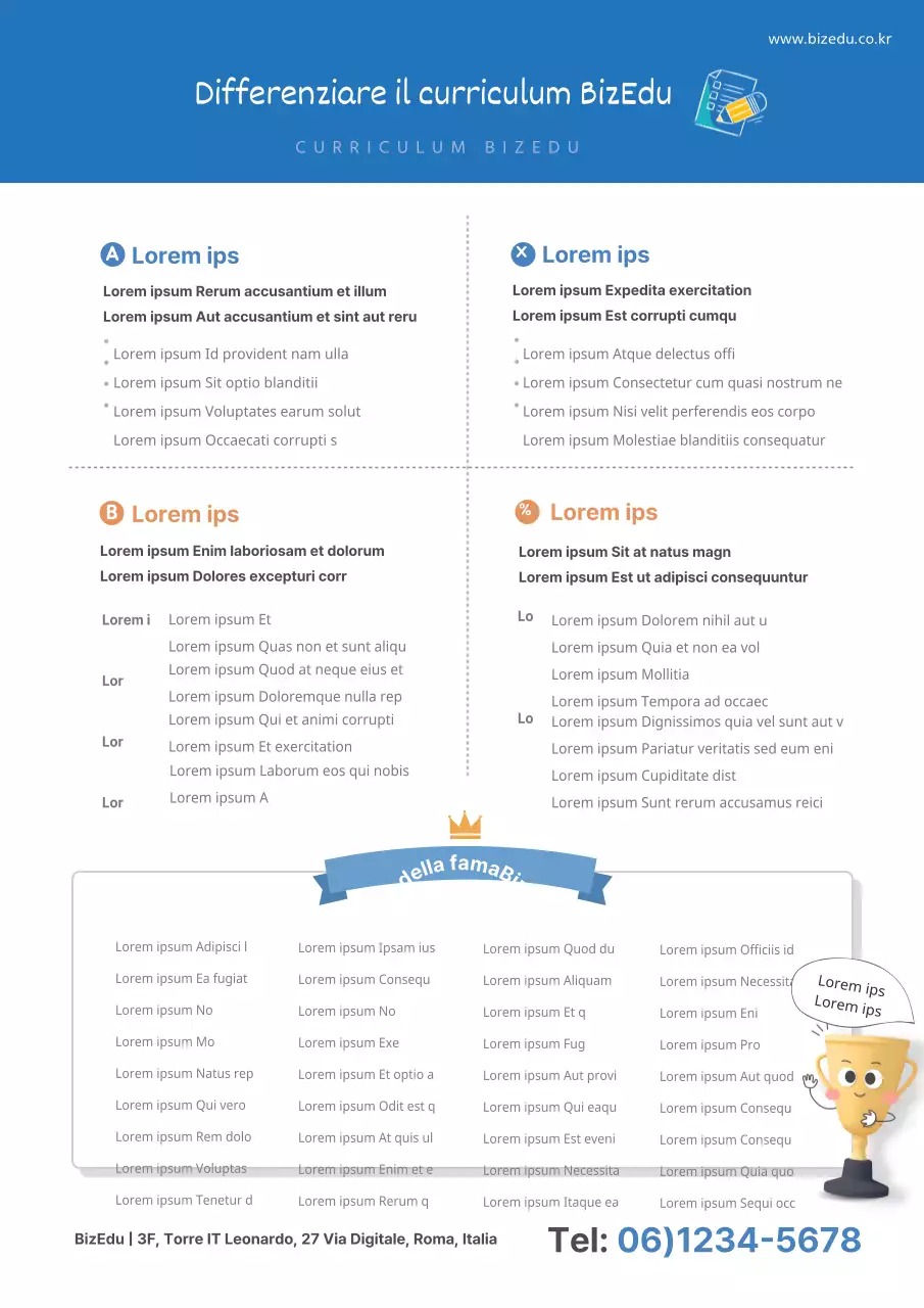 Una descrizione della scuola in testo blu con un elenco dei candidati selezionati