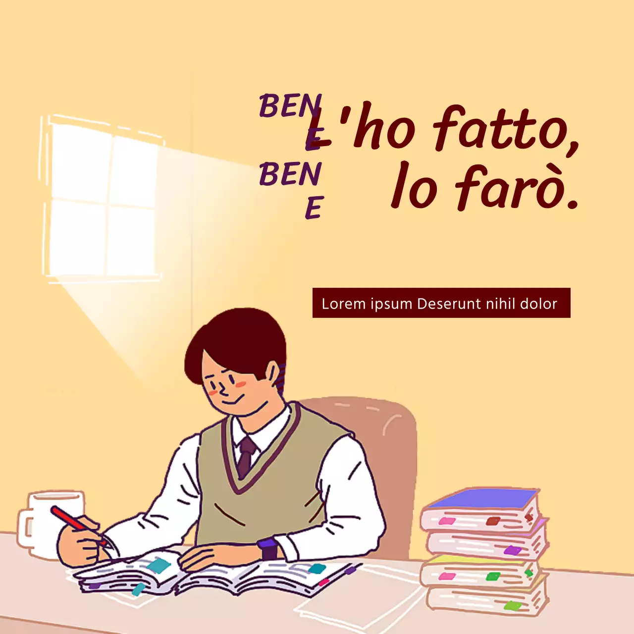 Tema di guarigione per gli esaminandi con concetto di disegno a mano calda giallo marrone