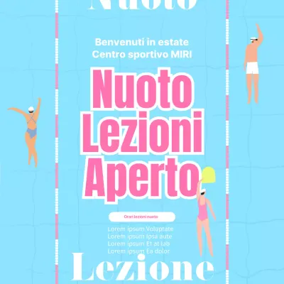 Promuovete l'inizio delle lezioni di nuoto con uno sfondo illustrativo della piscina blu con vista dall'alto