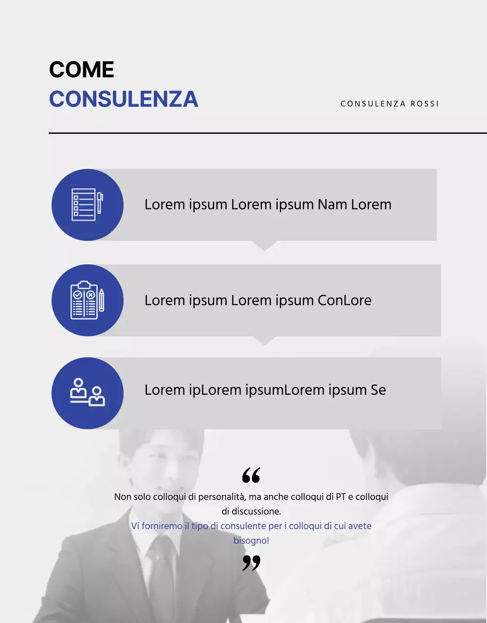 Pagina dettagliata di Blue and Monotone Job Interview Consultancy