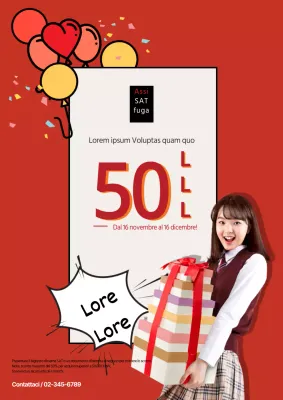 Promuovete un'offerta esclusiva di sconti per studenti per celebrare l'apertura con un'illustrazione di palloncini rossi e coriandoli.