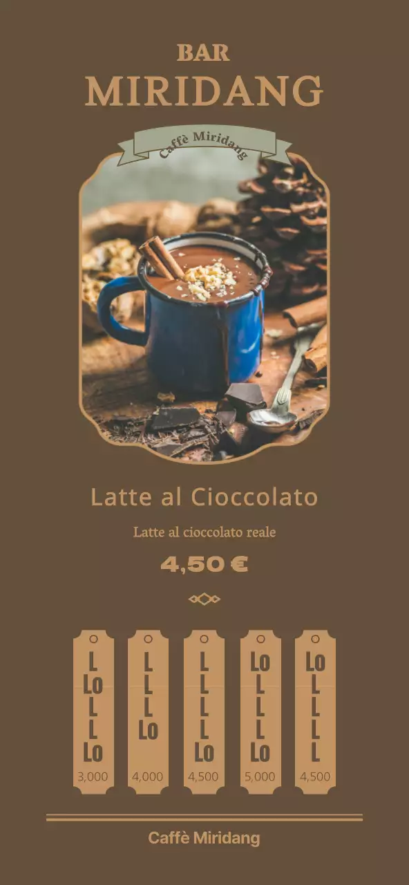 Cartello dei prezzi del menu del bar in stile semplice e di classe con i colori del caffè