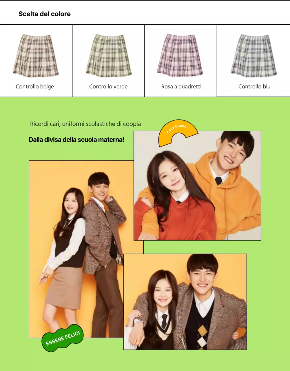 Per saperne di più sul noleggio di uniformi scolastiche colorate e primaverili