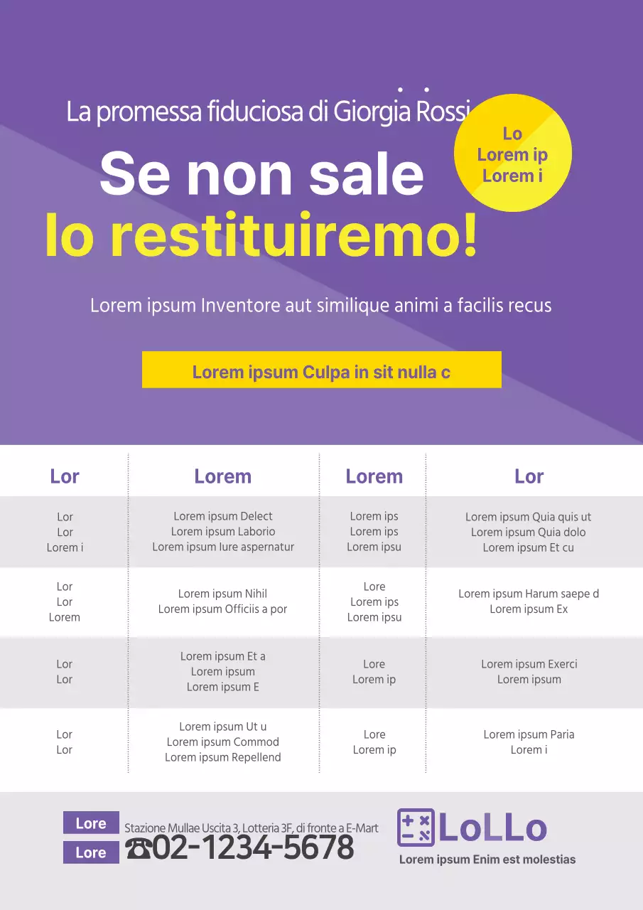 Un semplice pezzo promozionale scolastico viola e giallo