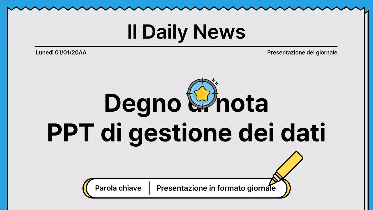 Linee decise e presentazione che attira l'attenzione in un concetto di giornale con accenti di giallo e azzurro