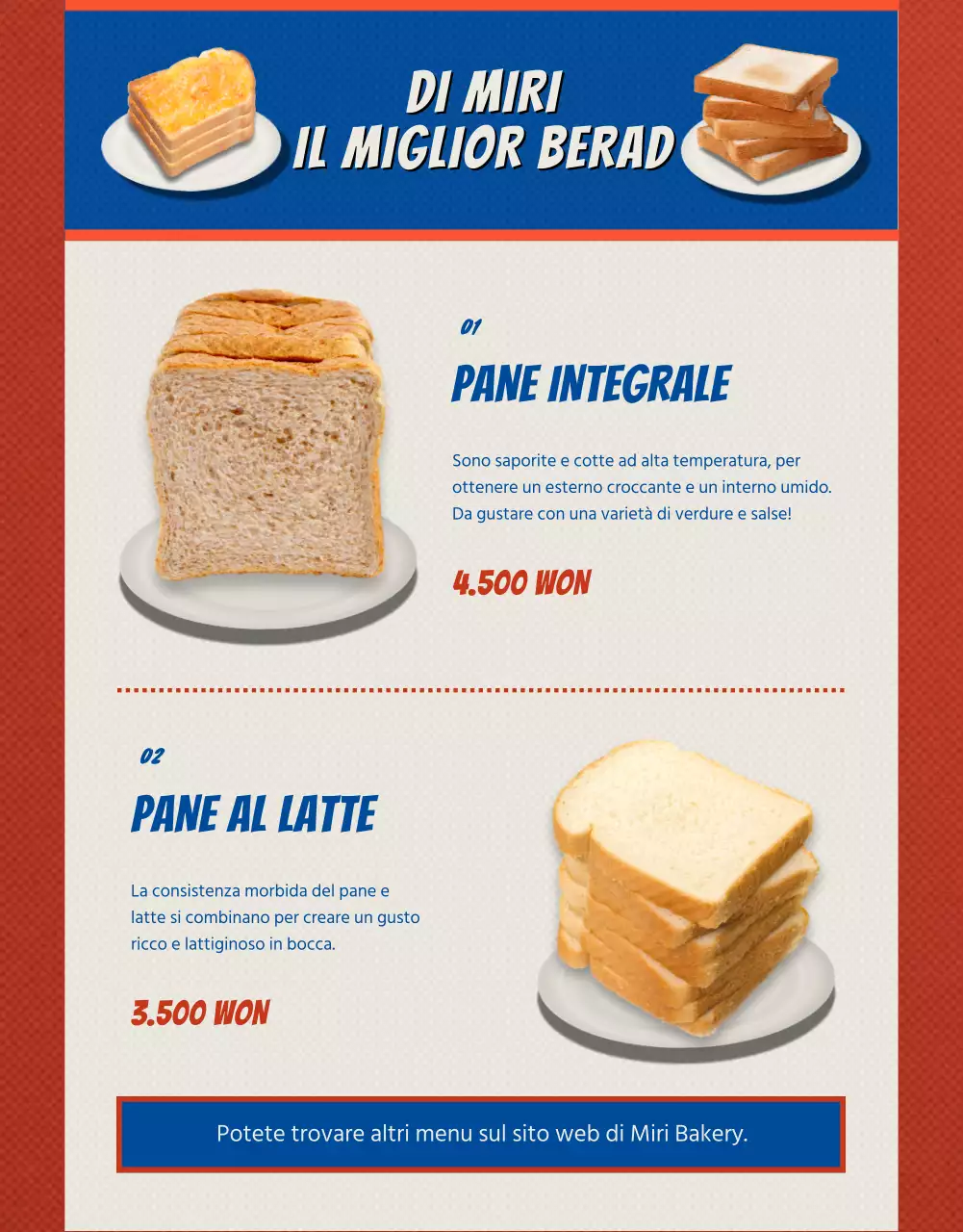 Presentazione del pane vintage rosso e blu