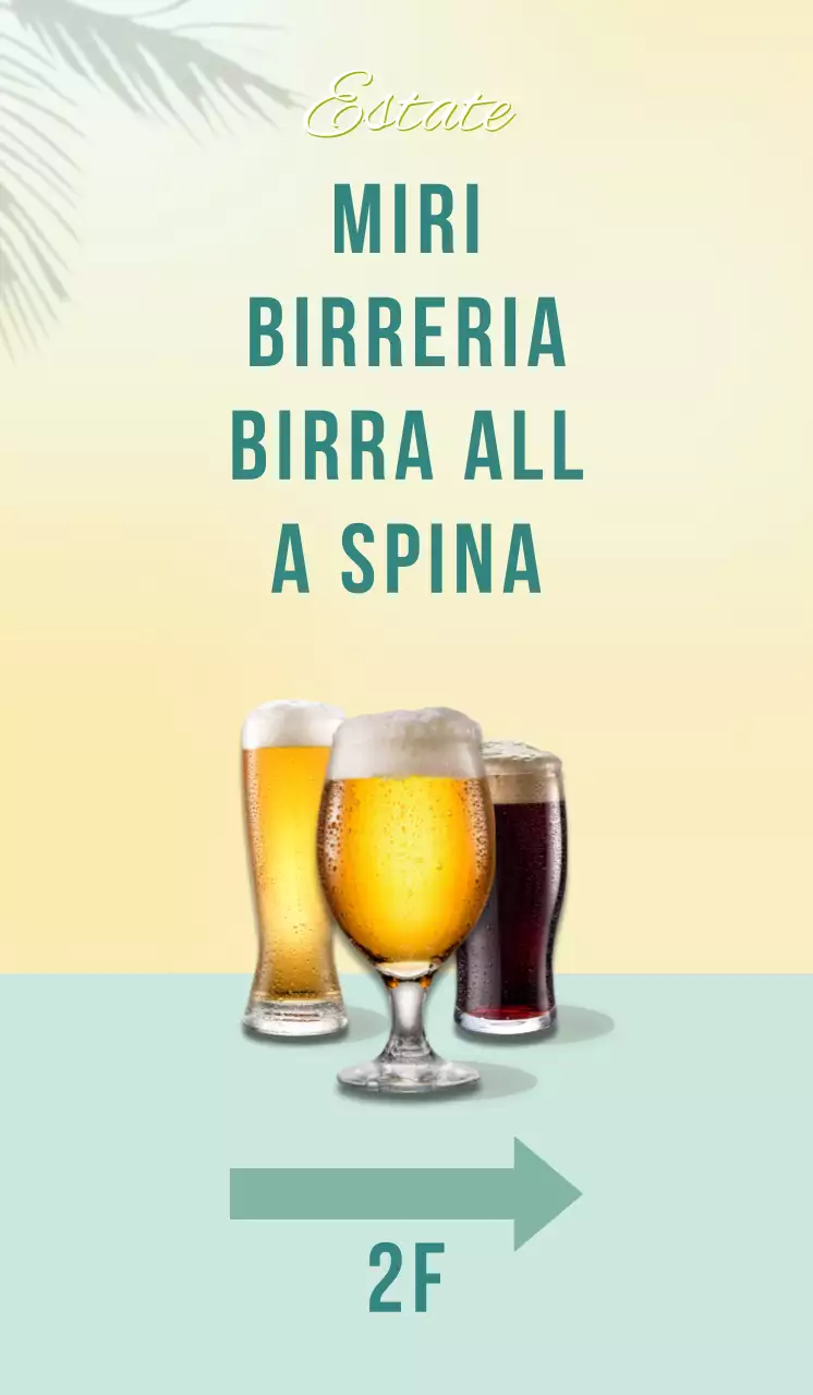 Birra estiva con palme su sfondo blu chiaro