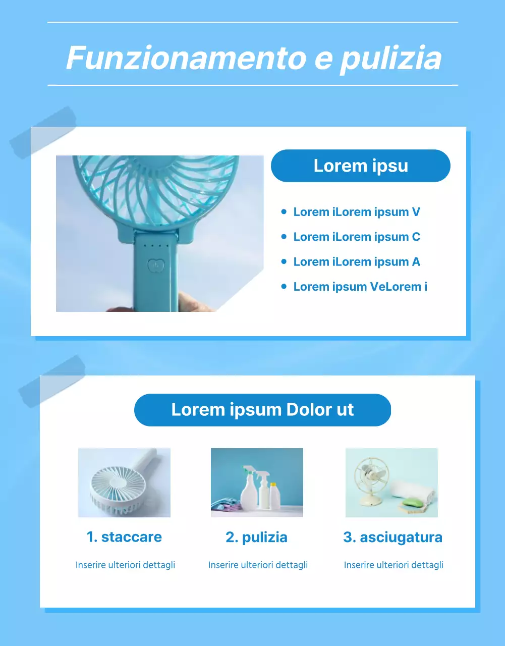 Ventaglio semplice con sfondo azzurro spiegato