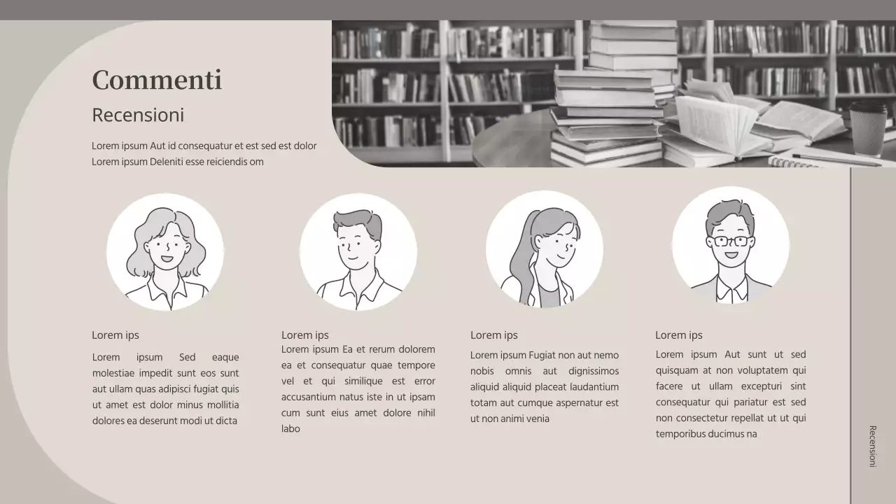 Proposta di una conferenza per gli ospiti in una libreria beige e grigia