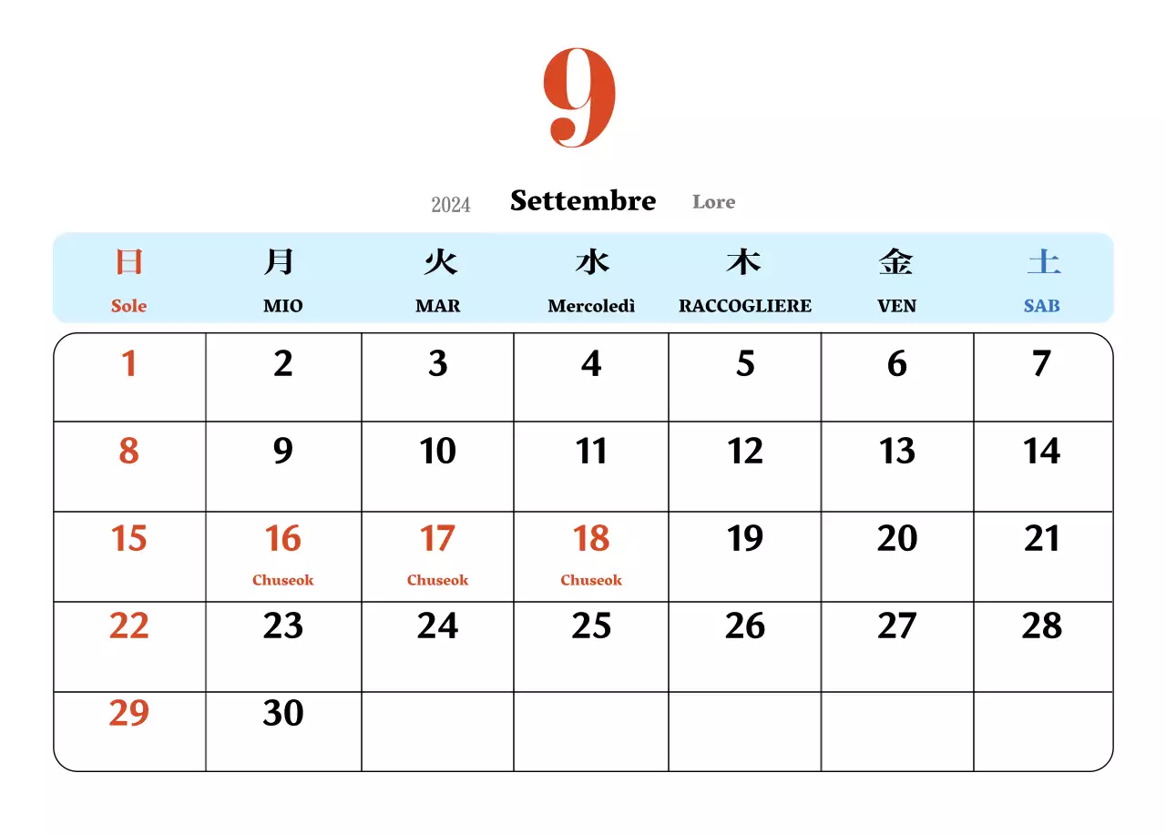 Calendario nostalgico di concezione retrò in rosso e blu