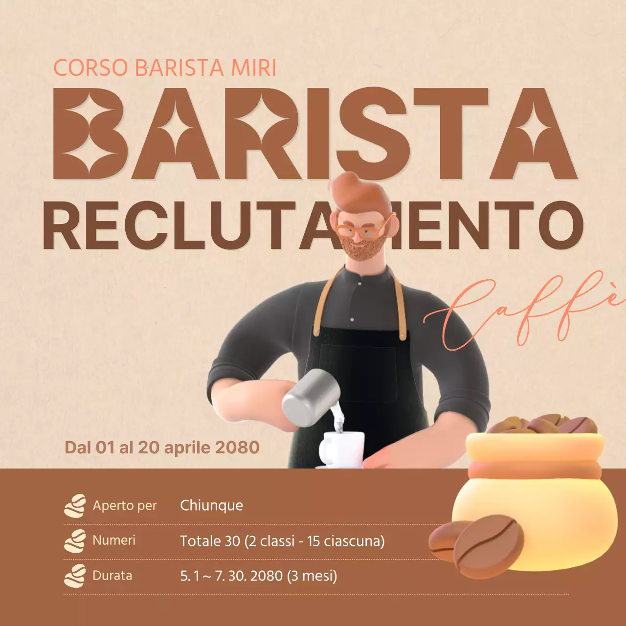 Corso di certificazione per baristi in tonalità marrone tenue con illustrazioni 3D