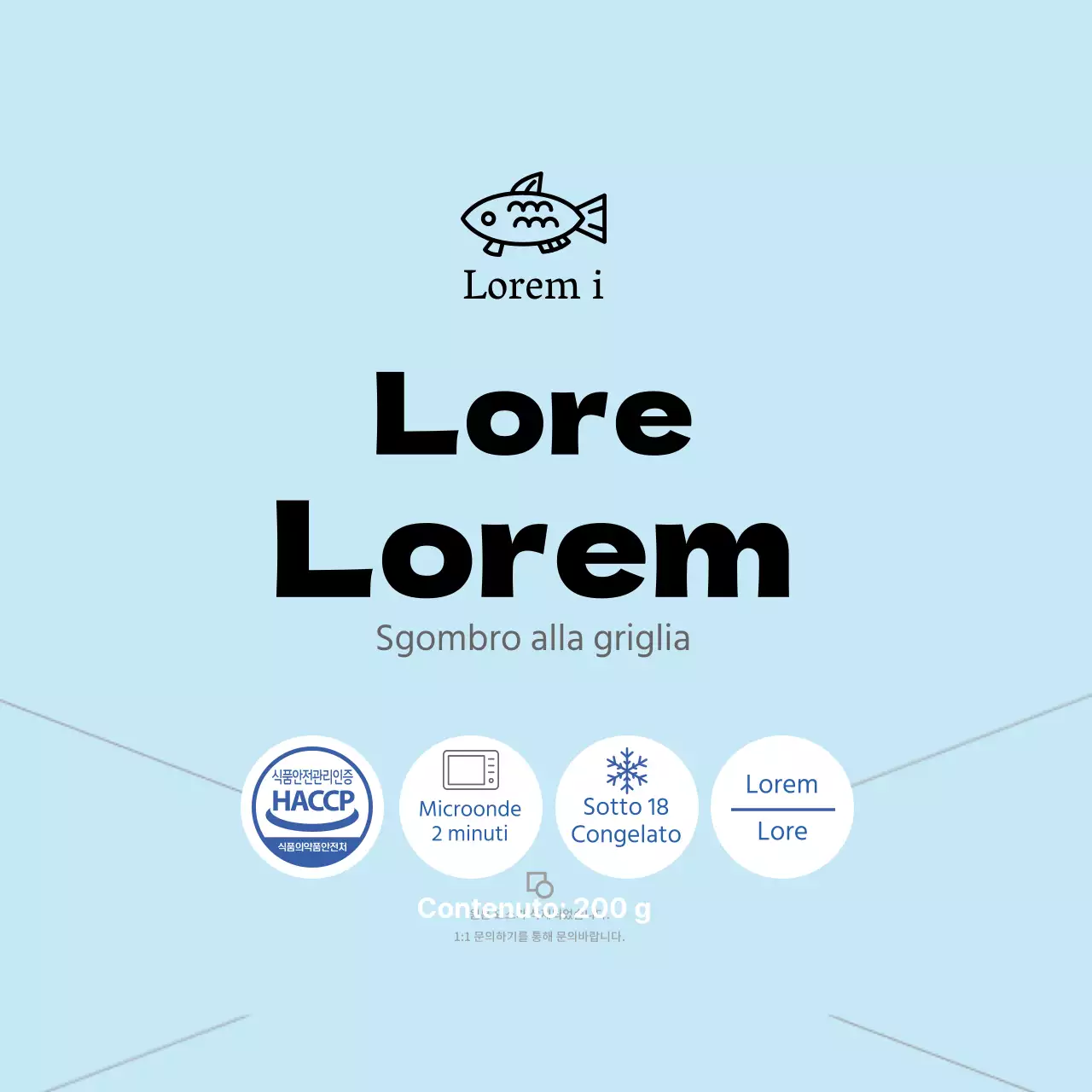 Etichetta blu semplice sgombro grigliato alla marinara