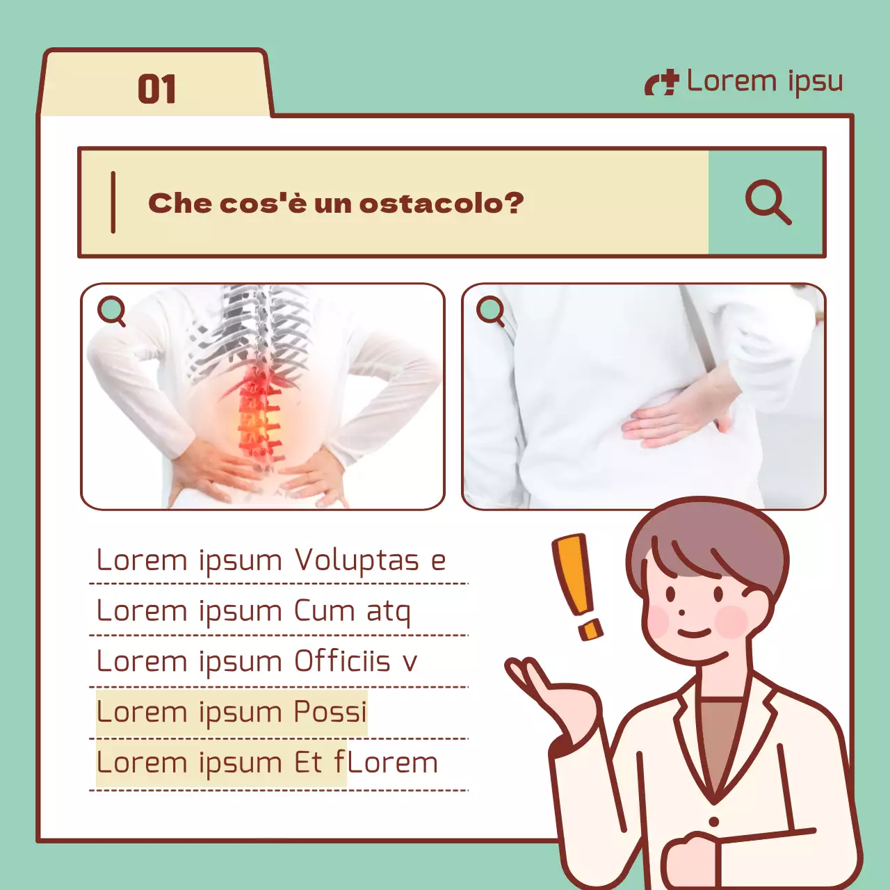 Informazioni sul disco lombare con elementi della barra di ricerca color menta e beige