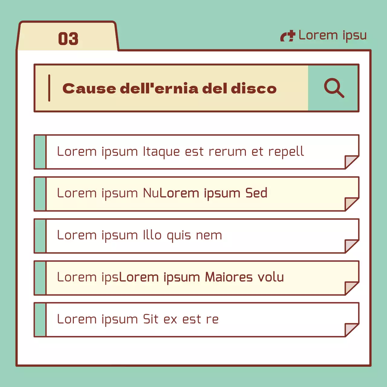 Informazioni sul disco lombare con elementi della barra di ricerca color menta e beige