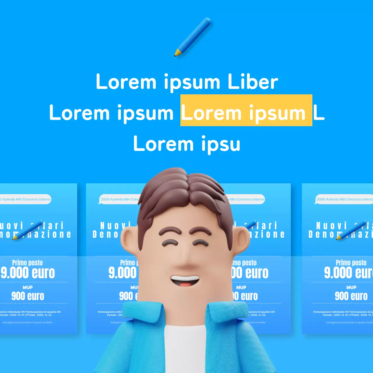 Annuncio dei risultati di un concorso interno per un simpatico concept blu e giallo