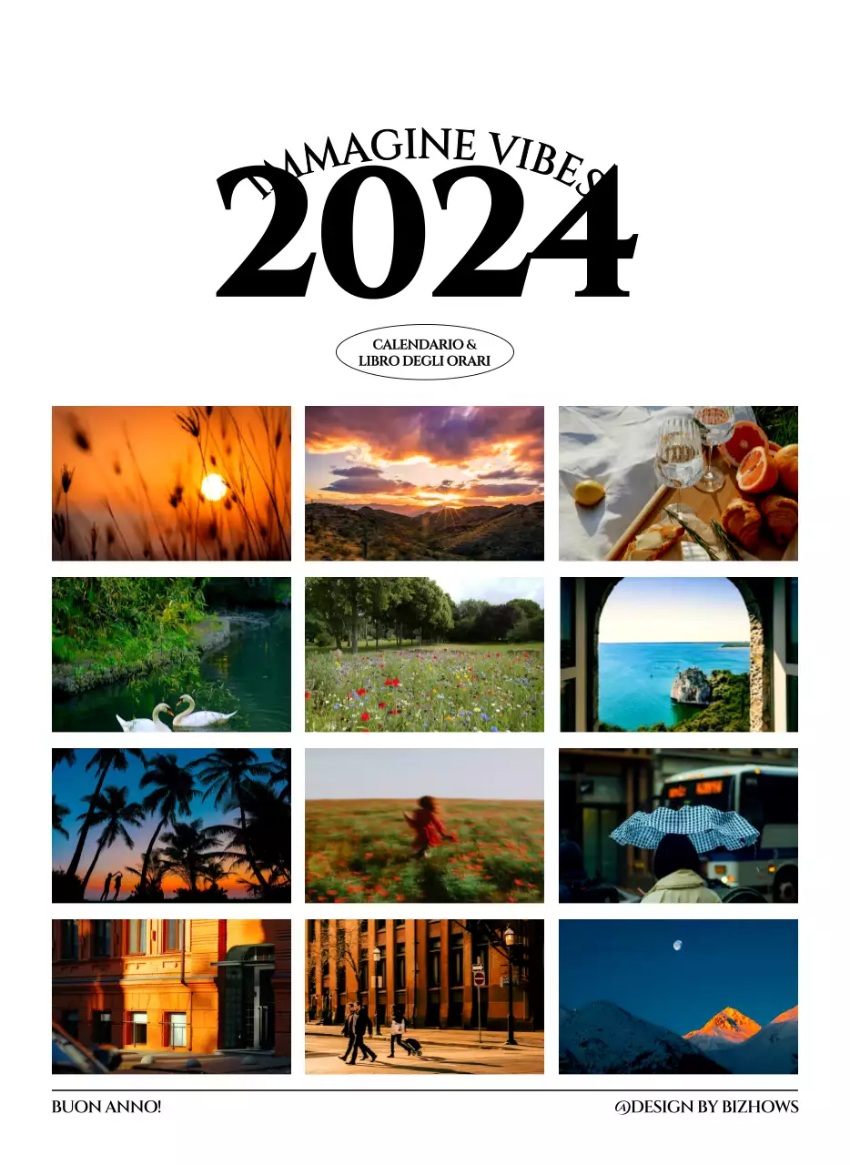 Calendario da parete in stile semplice con concetto di fotografia di viaggio emozionale in bianco e nero